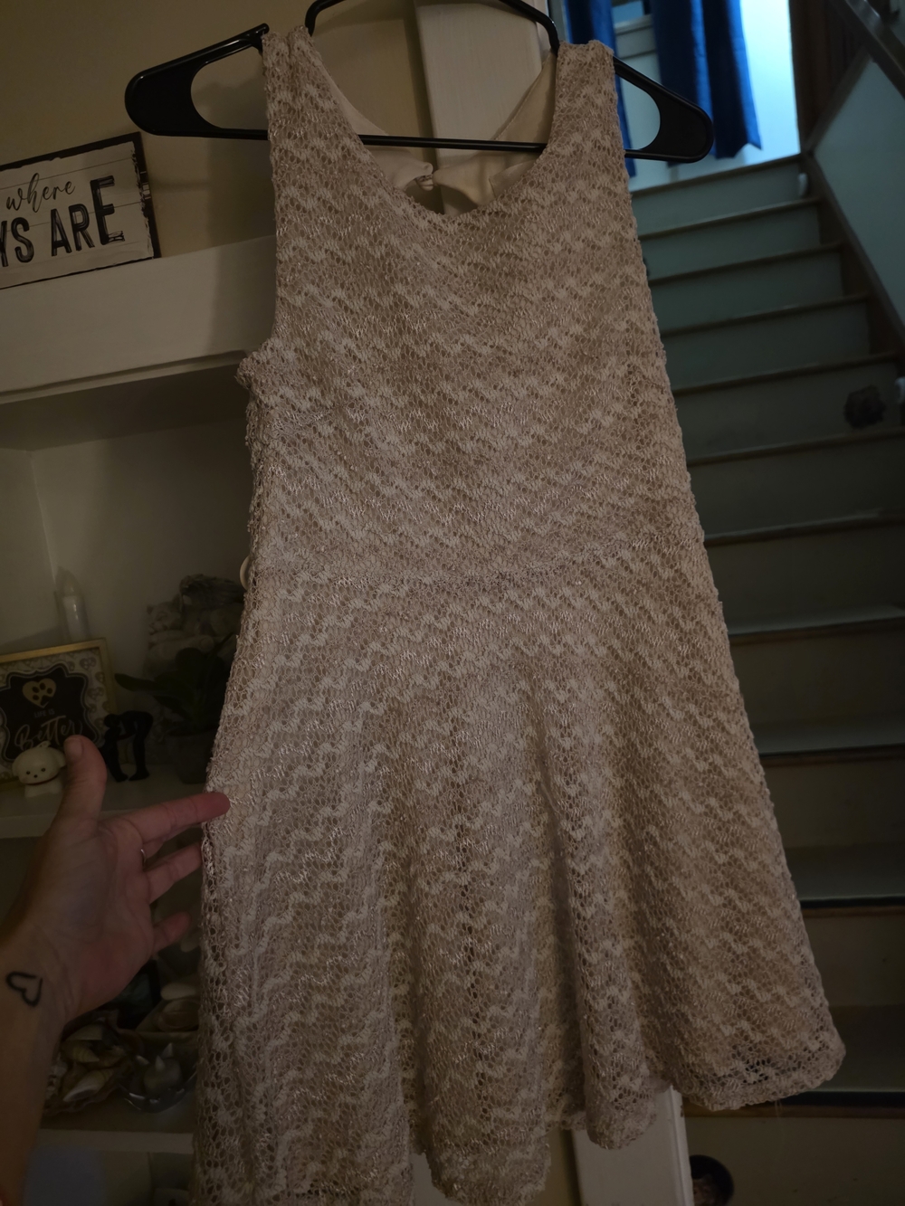Sans Souci Beige Lace Fit-and-Flare Mini Dress